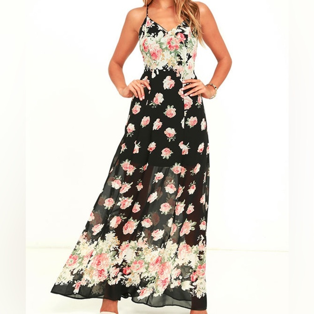Lulus What a Wonder Black Floral Print Maxi Dress